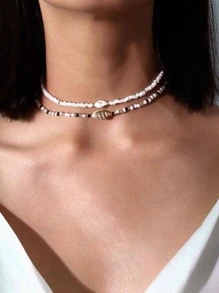 2入組貝殼裝飾串珠項鏈 - 彩色 - 查看 1