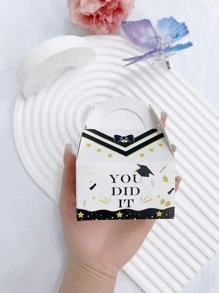 10pcs Paper Candy Box, Letter Graphic Gift Packaging Box For Graduation Ceremony - White - View 6