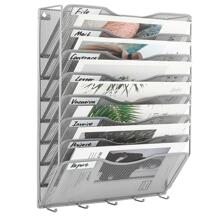 Office File Organizer Wall Mount File Holder 8 Pocket Vertical Hanging File Folders Holder Paper Rack with Key Hooks - Silver - View 3
