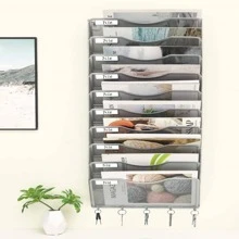 Office File Organizer Wall Mount File Holder 8 Pocket Vertical Hanging File Folders Holder Paper Rack with Key Hooks - Silver - View 7