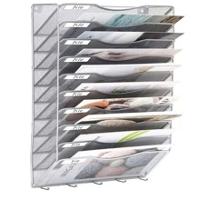 Office File Organizer Wall Mount File Holder 8 Pocket Vertical Hanging File Folders Holder Paper Rack with Key Hooks - Silver - View 6