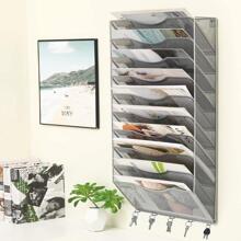 Office File Organizer Wall Mount File Holder 8 Pocket Vertical Hanging File Folders Holder Paper Rack with Key Hooks - Silver - View 8