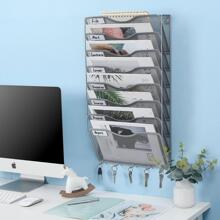Office File Organizer Wall Mount File Holder 8 Pocket Vertical Hanging File Folders Holder Paper Rack with Key Hooks - Silver - View 1