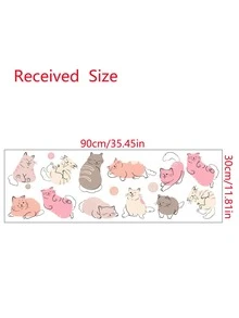 1 pieza con patrón de gato de dibujos animados muro con dibujos animados línea con estampado de animal Calcomanía de pared para casa Decoración - Multicolor - Ver 5