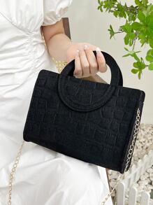 鱷魚壓紋鏈條方包小優雅 - 黑色 - 查看 1