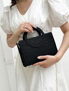 鱷魚壓紋鏈條方包小優雅 - 黑色 - 查看 2