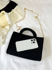 鱷魚壓紋鏈條方包小優雅 - 黑色 - 查看 7