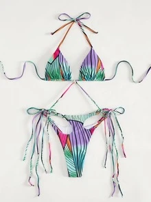 Bộ Bikini Nữ Lộ Lưng Hội Chữ thập Cắt ra Thắt nút Buộc lại Tất cả trên in - Nhiều màu - Xem 3