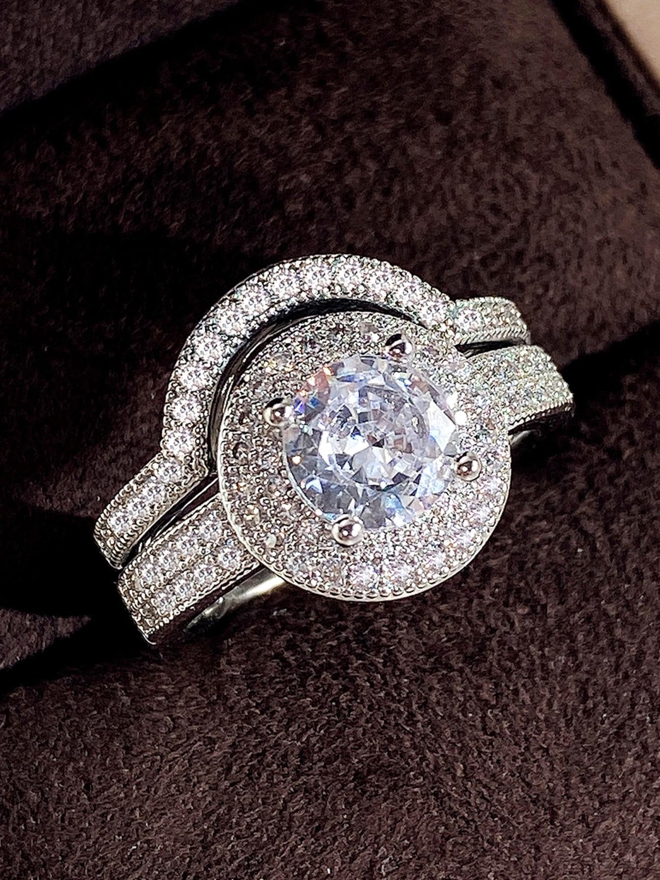 2 Pcs/Set Charm Cubic Zirconia Ring Set For Women For Wedding Engagement Anniversary Party Jewelry Valentine'S Day Gift