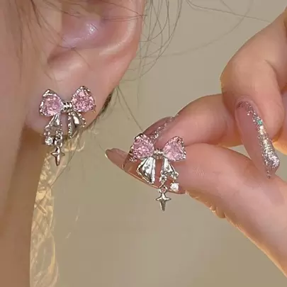 Rhinestone Bow Stud Earrings