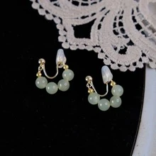 2入組珠子裝飾耳夾 - 金色 - 查看 3