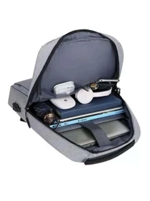 Mochila Escolar Impermeable Antirrobo Portátil 15.6 Carga USB - Gris - Ver 2