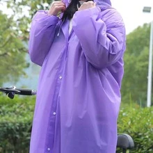 1pc Plain Drawstring Hooded Raincoat - Black - View 2