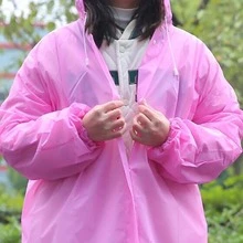 1pc Plain Drawstring Hooded Raincoat - Black - View 4