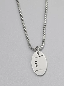 Men Stainless Steel American Football Charm Necklace For Daily Decoration For A Stylish Look - Silver - View 2