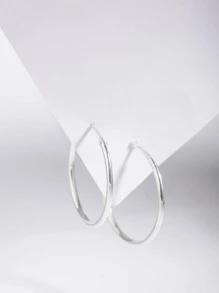 極簡風格銀圓耳環 - 銀色 - 查看 3
