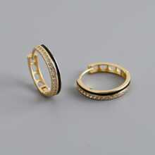 Silver Cubic Zirconia Decor Hoop Earrings - Gold - View 2