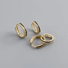 Silver Cubic Zirconia Decor Hoop Earrings - Gold - View 8