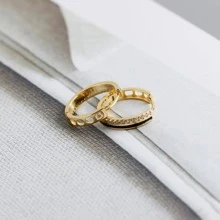 Silver Cubic Zirconia Decor Hoop Earrings - Gold - View 7