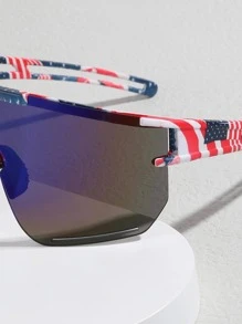 1pair Men American Flag Print Wrap Design Sporty Fashion Glasses For Outdoor - Multicolor - View 2