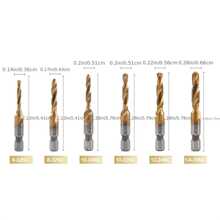 6入組m3-m10螺紋攻牙鑽頭,hss攻牙器,計數器槽去毛刺公制高速鋼,1/4英寸快換六角工具,適用於木工。6入組鈦鑽頭和攻牙釋放組合,公制螺紋m3 M4 M5 M6 M8 M10攻牙工具,適用於螺紋攻牙,鑽孔,計數器鑽孔