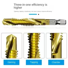 6入組m3-m10螺紋攻牙鑽頭,hss攻牙器,計數器槽去毛刺公制高速鋼,1/4英寸快換六角工具,適用於木工。6入組鈦鑽頭和攻牙釋放組合,公制螺紋m3 M4 M5 M6 M8 M10攻牙工具,適用於螺紋攻牙,鑽孔,計數器鑽孔