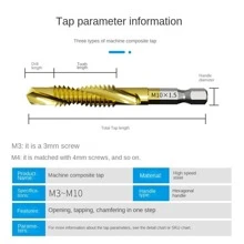6入組m3-m10螺紋攻牙鑽頭,hss攻牙器,計數器槽去毛刺公制高速鋼,1/4英寸快換六角工具,適用於木工。6入組鈦鑽頭和攻牙釋放組合,公制螺紋m3 M4 M5 M6 M8 M10攻牙工具,適用於螺紋攻牙,鑽孔,計數器鑽孔