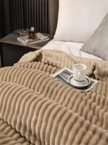 1 chiếc chăn lông cừu sọc rộng, thiết kế cắt lông giả, lông cừu sữa, chăn vải nỉ cho giấc ngủ trưa ở văn phòng, giải trí, ghế sofa, thích hợp cho lễ Halloween, chăn lông giả - Màu Khaki - Xem 6