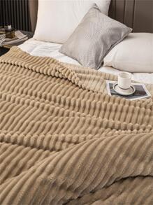 1 chiếc chăn lông cừu sọc rộng, thiết kế cắt lông giả, lông cừu sữa, chăn vải nỉ cho giấc ngủ trưa ở văn phòng, giải trí, ghế sofa, thích hợp cho lễ Halloween, chăn lông giả - Màu Khaki - Xem 5