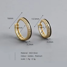 Silver Cubic Zirconia Decor Hoop Earrings - Gold - View 10