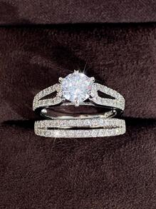 2入組方晶鋯石裝飾戒指 - 銀色 - 查看 5