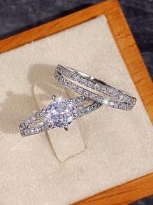 2入組方晶鋯石裝飾戒指 - 銀色 - 查看 4