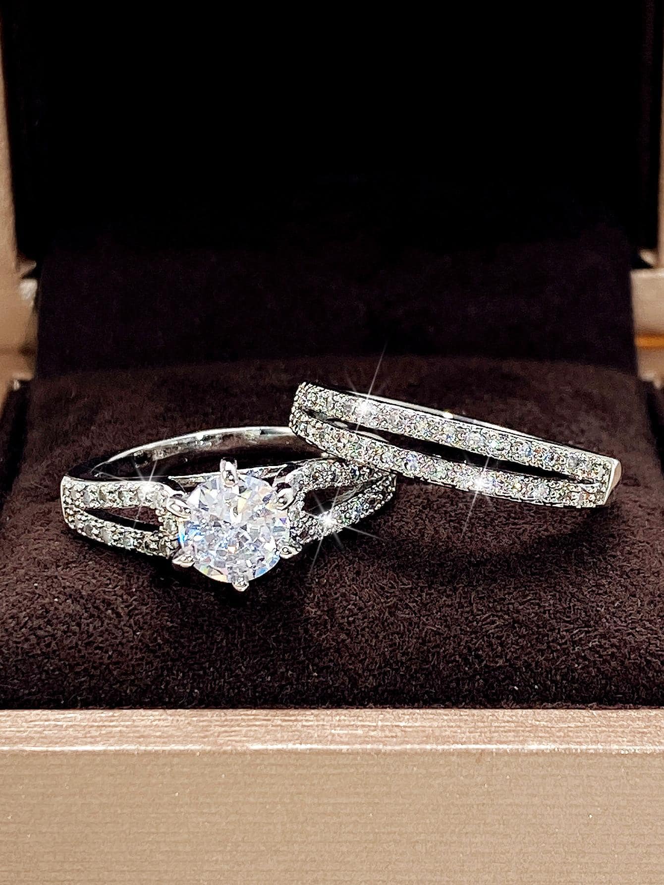 2入組方晶鋯石裝飾戒指