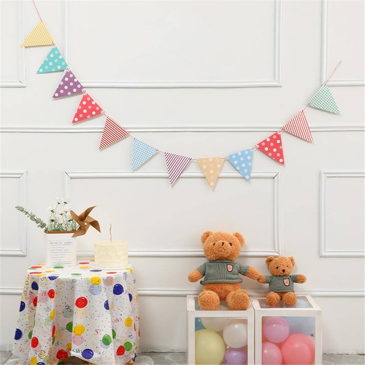 Paper String Banners Flag Stripe Dot Triangle Flag Banner Pennant Bunting Streamer For Fall Decor