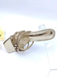 女士水鑽裝飾透明高跟穆勒魅力四射夏天高跟涼鞋 - 金色 - 查看 5