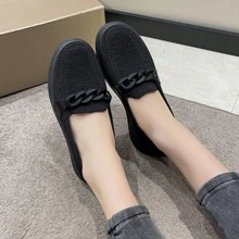 女士鏈條裝飾一腳蹬運動戶外運動鞋