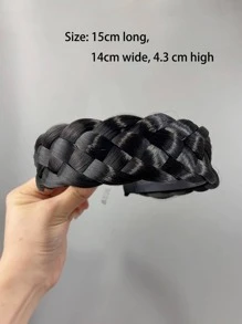 1pc Thick Black Hair Extension Headband With Wide Side Covering White Fishbone Braid, Perfect For High Ponytail Hairstyles,Hairband,Hair Hoop Headbands Hair Accessories - Black - View 3