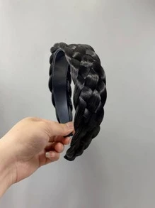 1pc Thick Black Hair Extension Headband With Wide Side Covering White Fishbone Braid, Perfect For High Ponytail Hairstyles,Hairband,Hair Hoop Headbands Hair Accessories - Black - View 2