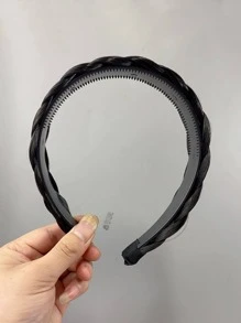 1pc Thick Black Hair Extension Headband With Wide Side Covering White Fishbone Braid, Perfect For High Ponytail Hairstyles,Hairband,Hair Hoop Headbands Hair Accessories - Black - View 4