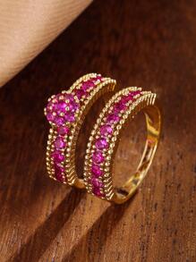 2pcs Rhinestone Decor Ring - Gold - View 1