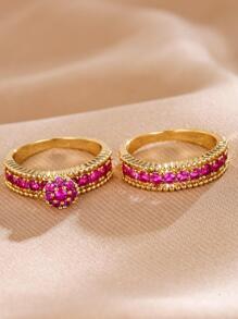 2pcs Rhinestone Decor Ring - Gold - View 2