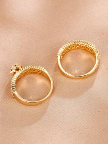 2pcs Rhinestone Decor Ring - Gold - View 3