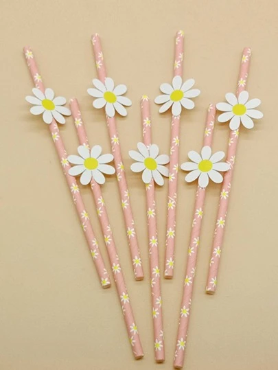 6入組花朵裝飾一次性吸管