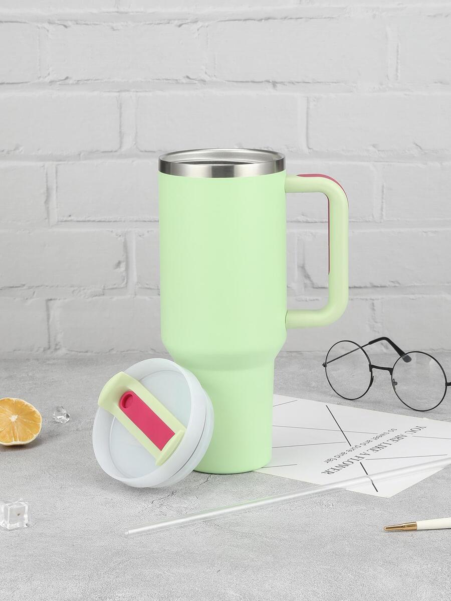 1入組1200ML不銹鋼真空絕緣冰杯子帶草編,大容量便攜車杯子 - 薄荷綠 - 查看 1