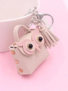 1入組女士貓頭鷹裝飾零錢包和流蘇墜飾可愛鑰匙圈適用於鑰匙裝飾用品 - 彩色 - 查看 2