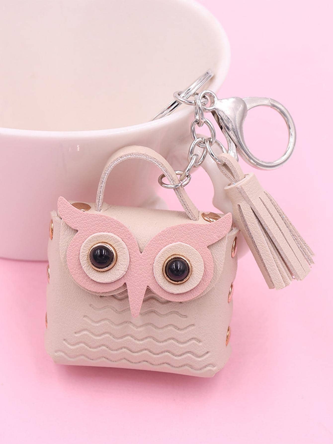 1入組女士貓頭鷹裝飾零錢包和流蘇墜飾可愛鑰匙圈適用於鑰匙裝飾用品 - 彩色 - 查看 1