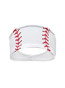 中性棒球圖案吸汗休閒髮帶適用於日常生活 - 白色 - 查看 1