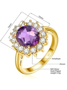 方晶鋯石裝飾銀戒指 - 紫色 - 查看 6