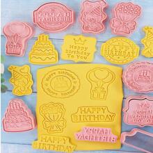 8pcs/set Happy Birthday Cookie Mold 3D Press Plastic Cookie Mold Frost Flip Sugar Cake Baking - Apricot - View 3