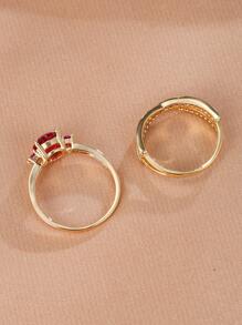 2入組/套時尚方晶鋯石裝飾環適合女士適合婚禮 - 金色 - 查看 3